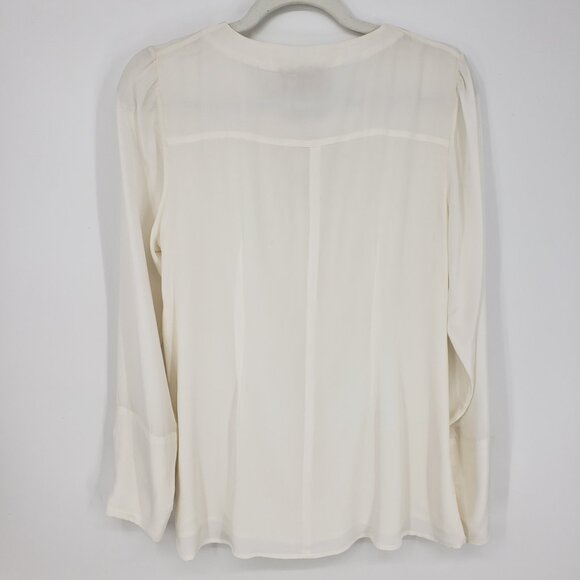 Rungolee Embellished Floral Applique Silk Blouse Top S Womens Long Sleeve‎ Cream - Picture 2 of 10